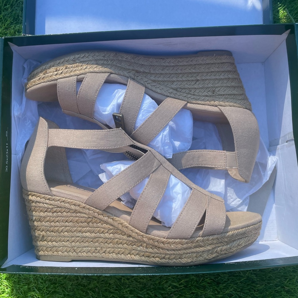 Lauren Ralph Lauren Shoes Kelvin Sand Linen Wedge 9.5